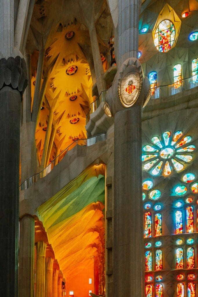 The effect of the stain glass windows in the Sagreda Familia in Barcelona. Taken by travelling Ipswich photographer