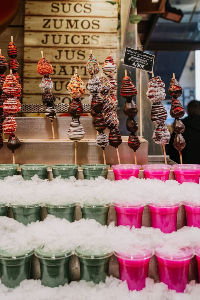 The Smoothies at Mercado de La Boqueria in Barcelona. Taken by Ipswich photographer while travelling.